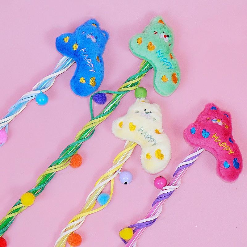 Cat Toy Tassel Stick Cat Toys Interactive Long Handle Cats Teaser Toy with Bell Cute Cartoon Plush Sticks Toys for Cats Scratch