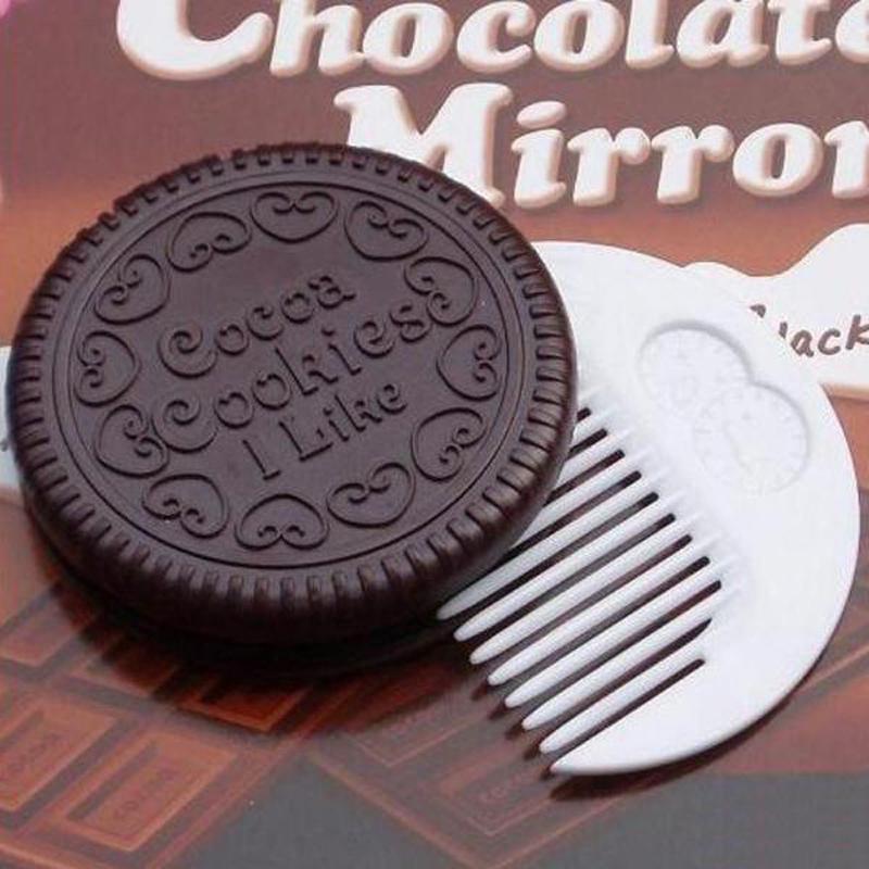 Cute Mini Pocket Chocolate Cookie Portable Makeup Cosmetic Compact Mirror Comb