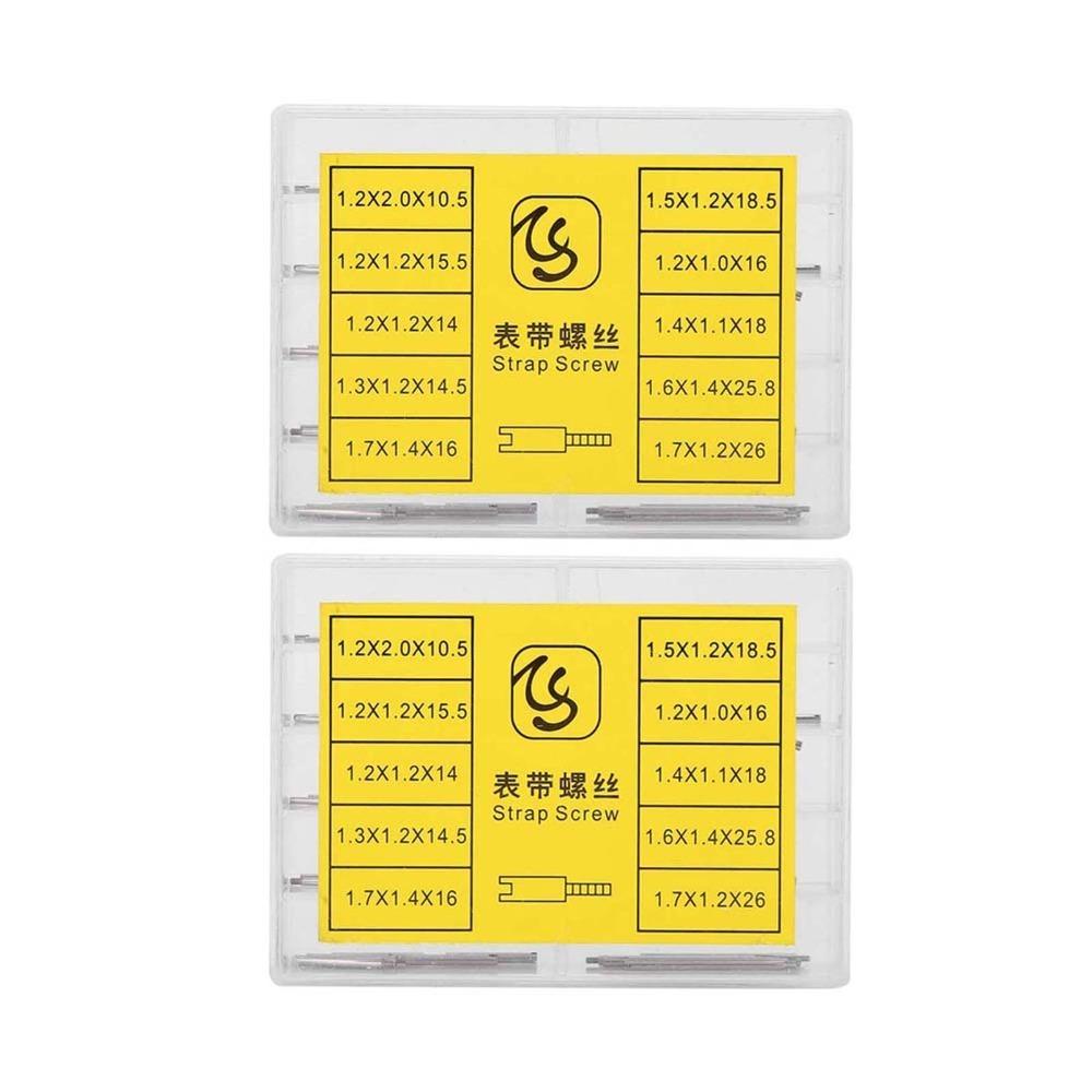 

2 x Boxes Stainless Steel Watch Band Link Pins Multi Sizes 10 Specification Watch Spring Bars 50Pcs Box Watch Screw Set