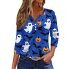 Women's Casual Fashion V-neck Loose Versatile Halloween Print Three-quarter Sleeve Top