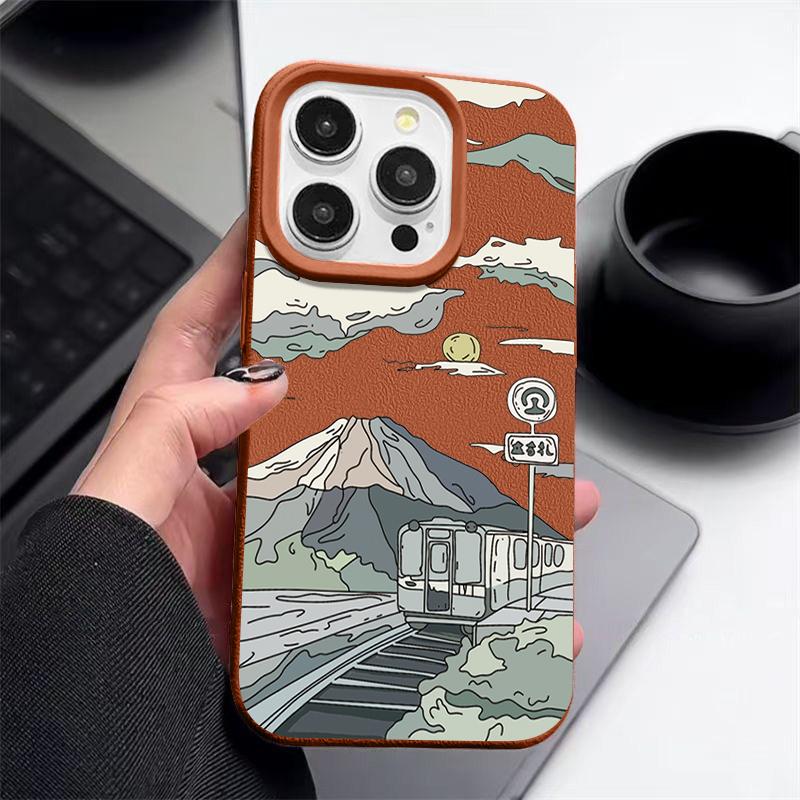 

Матовый тонкий чехол для телефона с горным узором для iPhone 16 Pro Max 15 Pro 14 13 12 11, кожаная текстура, противоударный мягкий бампер из ТПУ iPhone 12 Pro