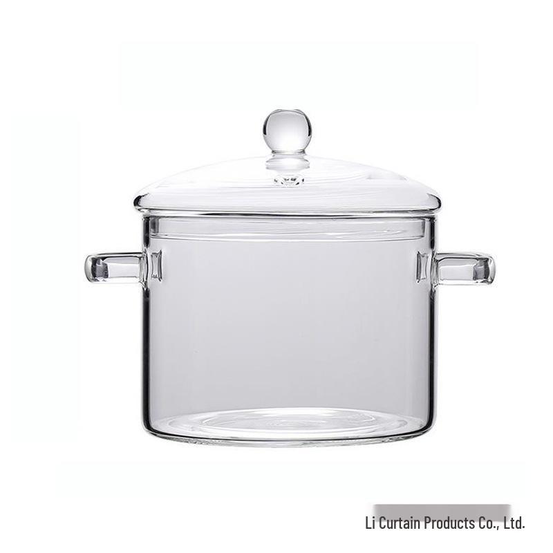 High-Temperature Resistant Glass Pot with Lid, Double-Ear Design for Ramen and Open Flame, Stainless Steel, Large Capacity