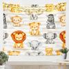 Cute Safari Jungle Animals Tapestry Wall Hanging Boho Nursery Decor Lion Elephant Zoo Baby Room Art Poster Gift