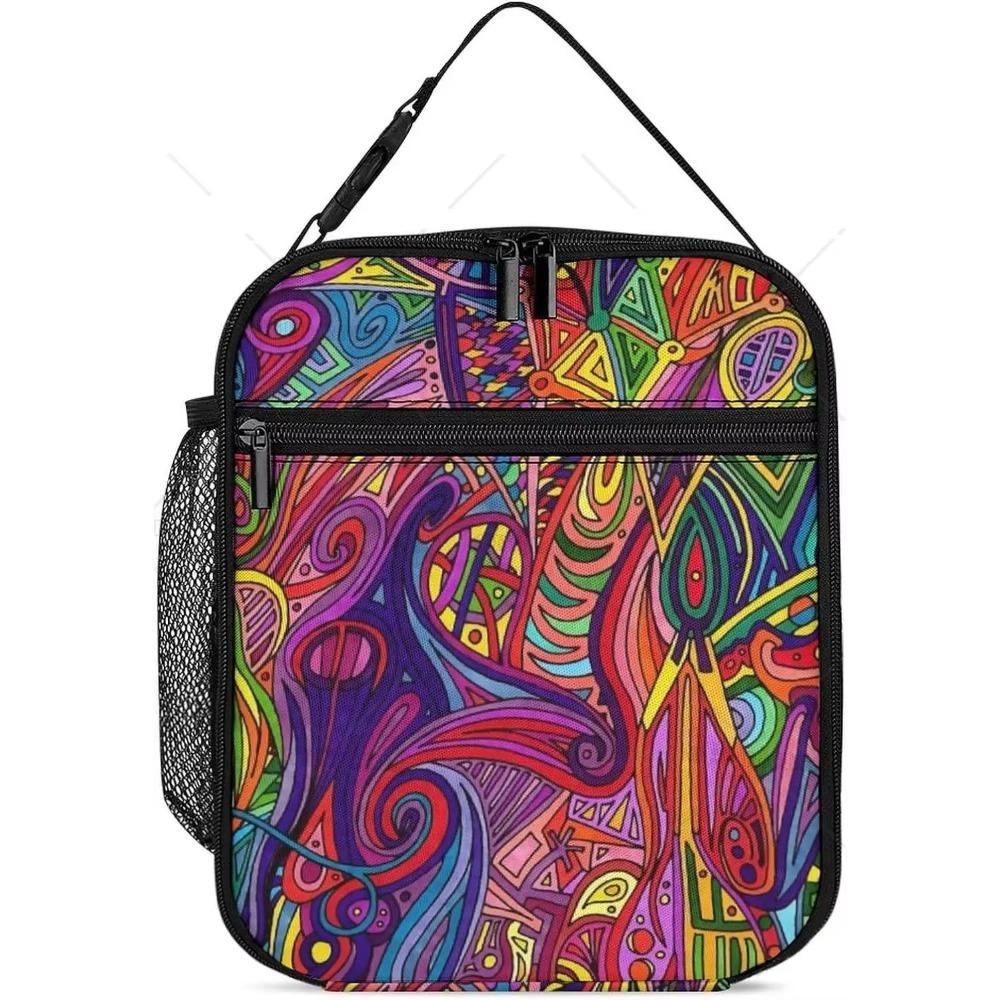 Colorful Painting Green Insulated Lunch Bag - Reusable Portable Lunch Box - Large Capacity Lunch Tote for Women Men Outdoors