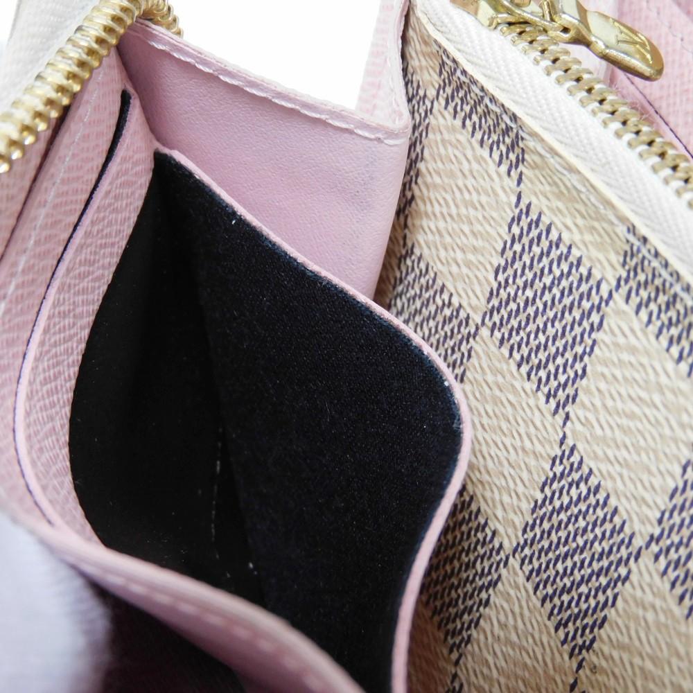 Used 12564 Portefeiulle Clemence N61264 7940 Logo Ivory Zip Around Damier Azur Rose Ballerine for Women from Japan