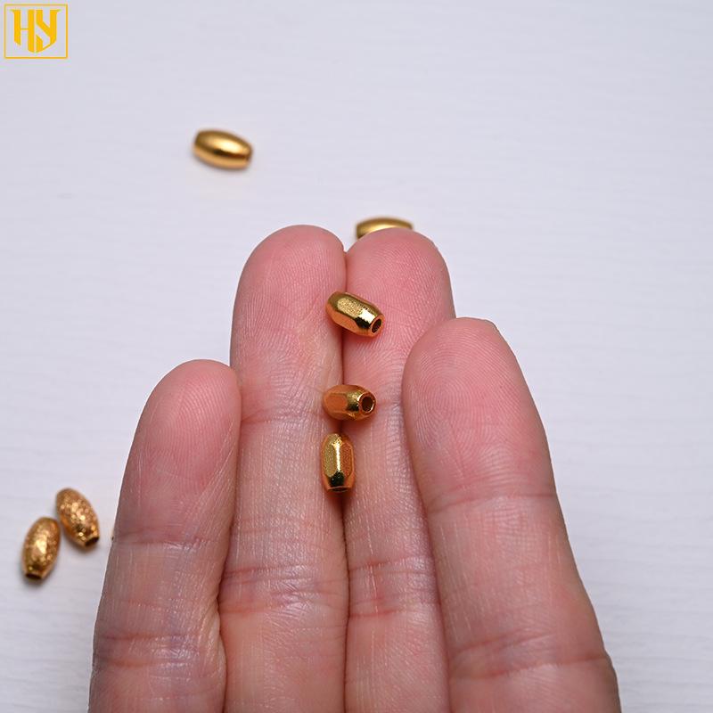 Copper-Plated 24K Gold Frosted Oval Beads for Handmade Jewelry