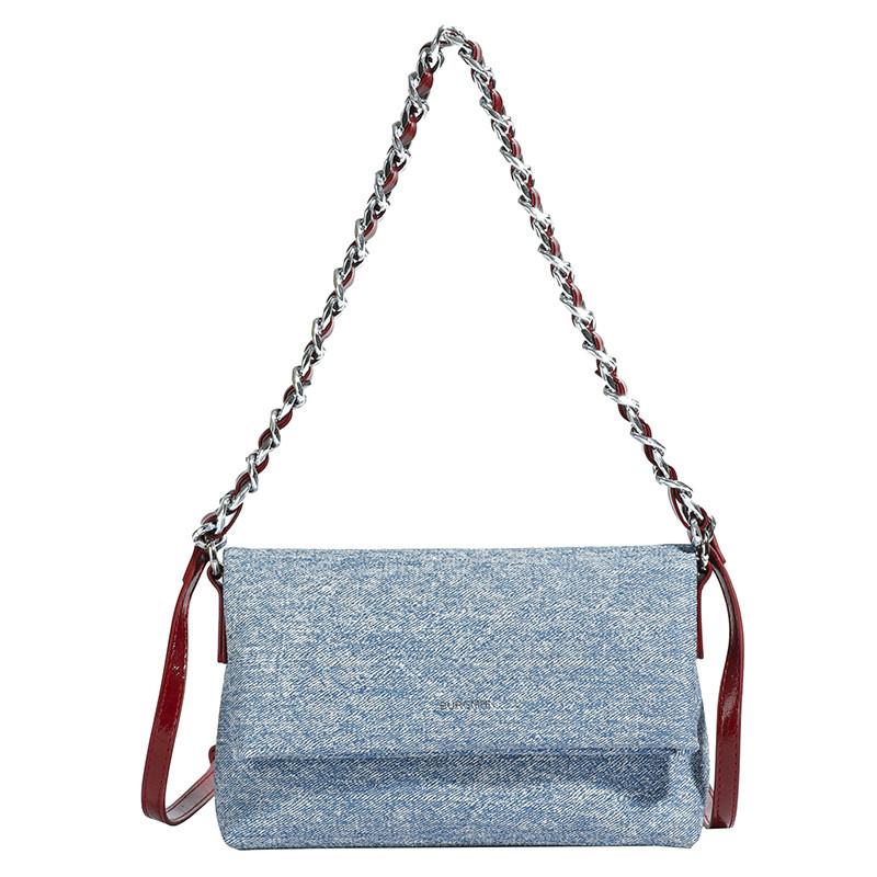 IELGY Fashionable Denim Underarm Bag High-End Chain Shoulder Messenger Bag All-Match Small Square Bag