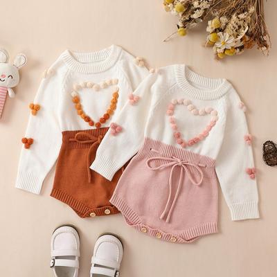 Baby Girls Autumn Winter Sweater 3M 6M 9M 12M 18M Romper Long Sleeve Contrast Color Heart Knit Romper