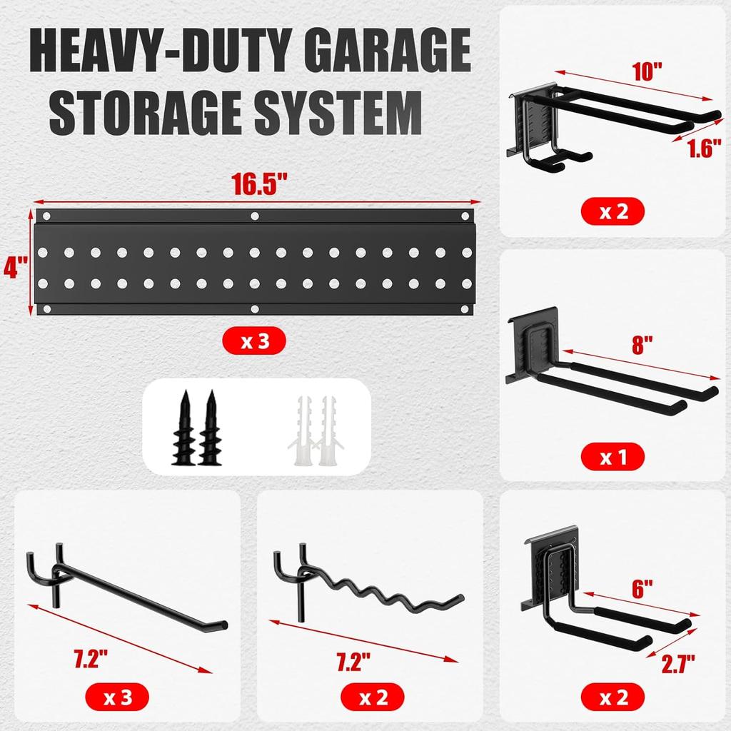Garage Tool Organizer Wall Mount 48 Inches with 10 Adjustable Heavy-Duty Hooks, Garage Organization Garden Storage Rack Up To 400 Lbs