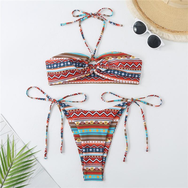 

Купальник бикини из двух частей с треугольным верхом на бретелях, соединенный кольцом, женский купальный костюм, женский купальник для купания, плавания, купальный костюм, пляжная одежда L разноцветный