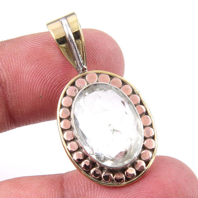

Natural Crystal Quartz 925 Solid Sterling Silver Gift TwoTone Pendant 1.50 i5T98