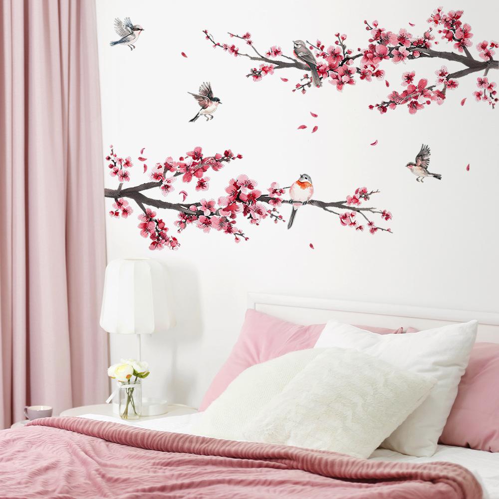 

Removable Watercolor Tree Branches Peach Blossom Birds Wall Stickers Home Furnishings Bedrooms Living Rooms Background Walls 29x90cm