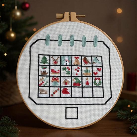 Christmas Advent Calendar Cross Stitch Kit DIY Countdown Embroidery Set with 24 Days Patterns Creative Holiday Gift for Beginners