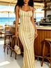 Women's Modern Elegant Casual Fashion Spring Summer Autumn Sleeveless Spaghetti Strap Bodycon Mermaid Dress with Vertical Striped Print