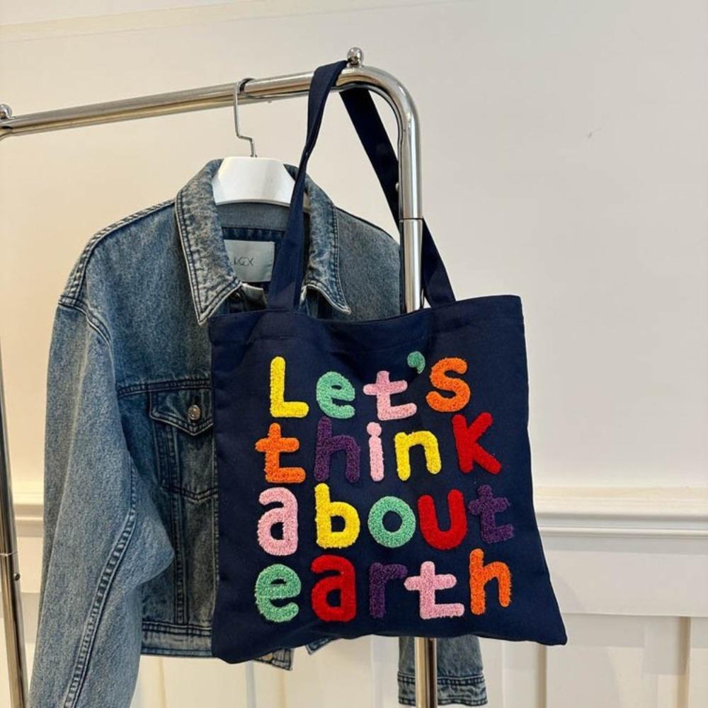 Colorful Letter Canvas Shopping Bag with Inner Bag Graphic Shoulder Bags INS Tote Bags  Outdoor