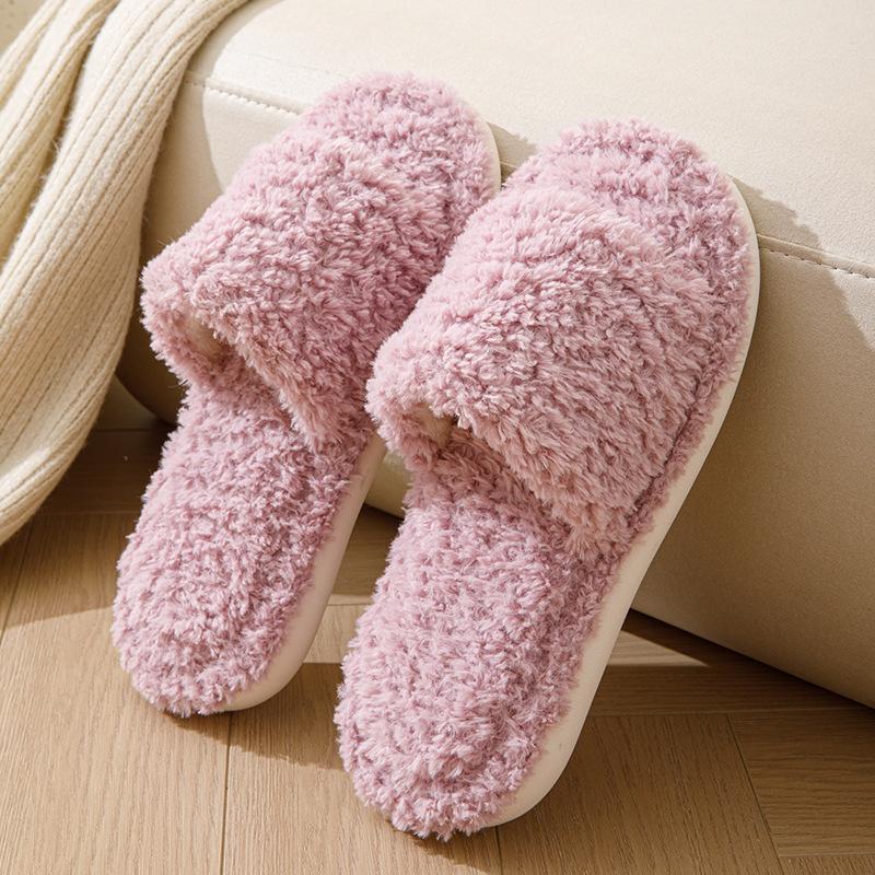 Fashion Simple Solid Color Home Slippers For Women Girls Cute Fluffy Winter Warm Indoor Bedroom Slides Female Shoes Pantuflas Mujer