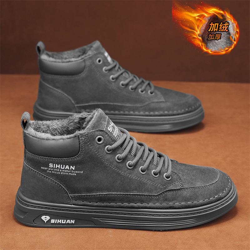 

Зимние модные текстурированные хлопковые ботинки для мужчин, а также бархатные утепленные и холодные кроссовки со шнуровкой, удобная повседневная обувь для отдыха на открытом воздухе 44 серый