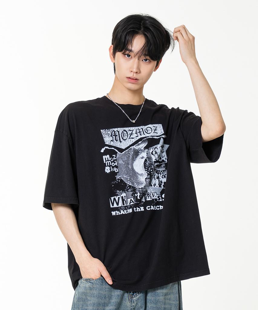 MOZMOZ Scream Pigment Oversized Short Sleeve T-Shirt Black