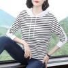 Mid Autumn Season Striped Hoodie T Shirt For Women With Patching And Loose Fit