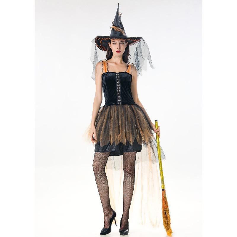 Ladies Mesh Halloween Witch Costume, Cosplay, Game Uniform, Wizard Stage Costume