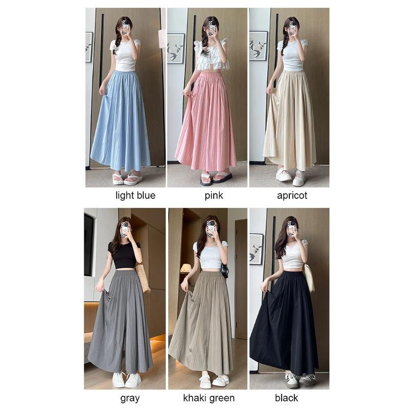 Spring Summer A Line High Waist Pants Skirt Women Trend Fashion Japanese Culottes Casual Loose Ice Silk Wide Leg Pant