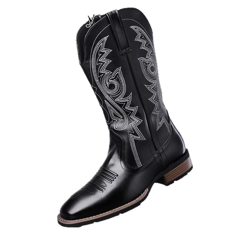 Men s Boots Classic Square Head Embroidery Western Cowboy Boots Fashion Motorcycle Boots for Men Knight Boot Botas Para Hombre 39 чёрный 8840₽
