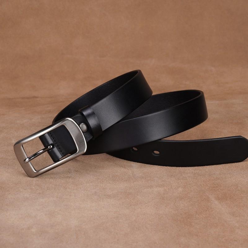 Genuine Leather Belt Women Men Slim 2-4cm Width Classic Black Coffee Adjustable 100-110cm Alloy Pin Buckle Casual