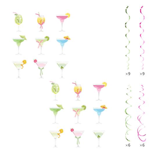 48Pcs/Set Martini Party Hanging Swirl Decoration Ceiling Hanging Streamer Spiral Decor Birthday Graduation Wedding Celebration Baby Shower Party