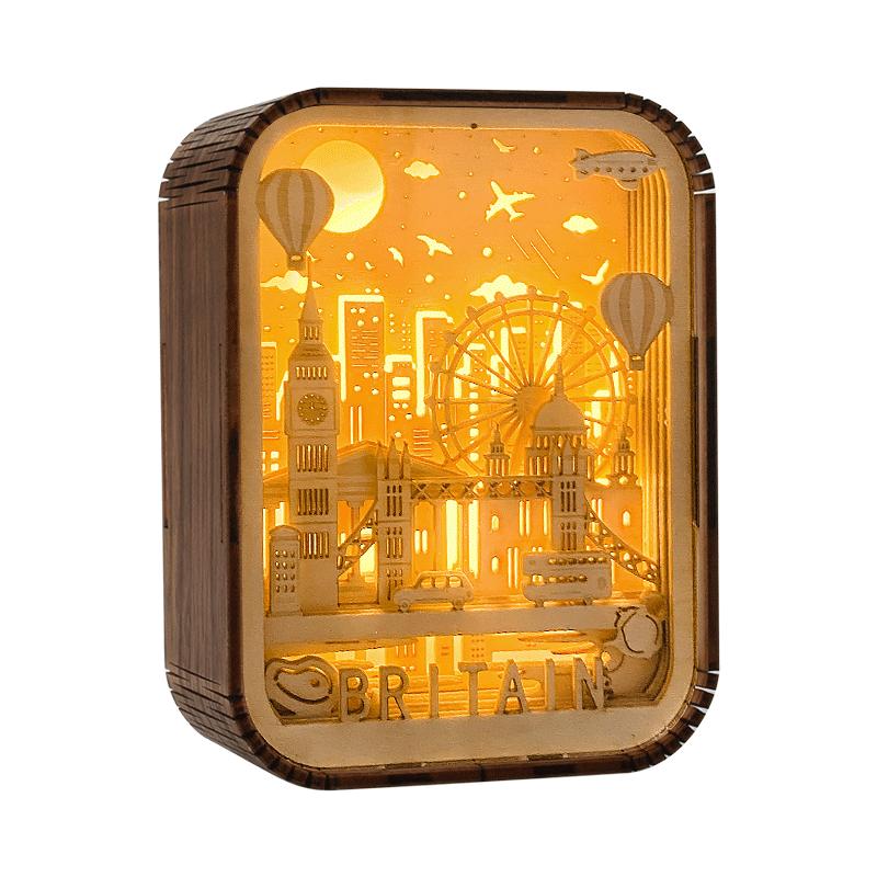 Custom City LED Night Light Box Wood Frames for Pictures Wooden Lamp Desk Table Lamp Light Home Decoration Nightlight Gift Items