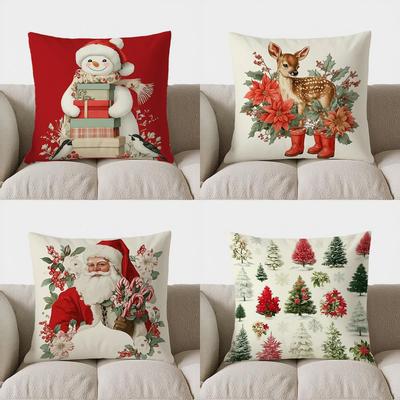 Home Decor Snowman With Gifts And Birds Christmas Pillow Pattern Cushion Cover Suitable For Sofa Bedroom Car Pillow Cover
