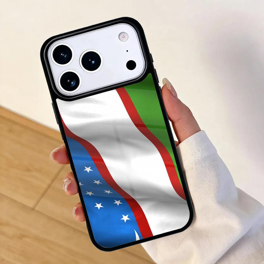 Uzbekistan Flag Coat Of Arms Phone Case For Apple iPhone 17 Air 16 Pro Max 15 Pro Max 14 13 12 11 Mini Back Cover