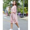 2020 Summer Women's Soft Pink Lotus Sleeve Cotton Linen Embroidery Dress