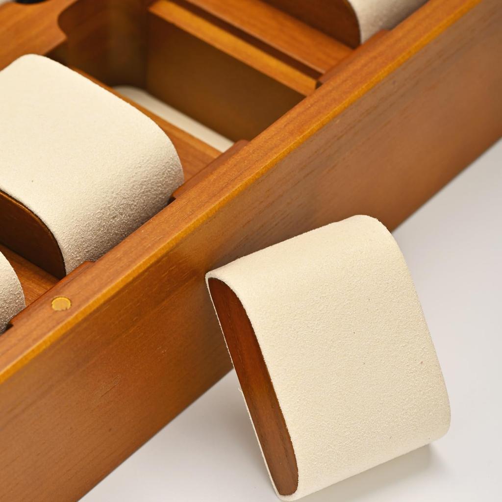 Woodten Massivholz-Uhrenbox mit Glas Premium-Uhren-Display-Organizer mit herausnehmbarem Kissen für Herren 10-Schlitz-Deckel, (Cremeweiß)
