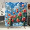 Enchanting Rose Garden Shower Curtain - Waterproof, Anti Mold, Blue Sky and White Clouds, Creating a Fresh and Romantic Bathroom
