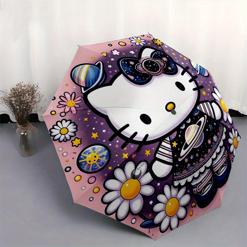 Hello Kitty, Space Theme Automatic opening and closing folding umbrella with 8-rib frame and compact travel design, perfect for all occasion