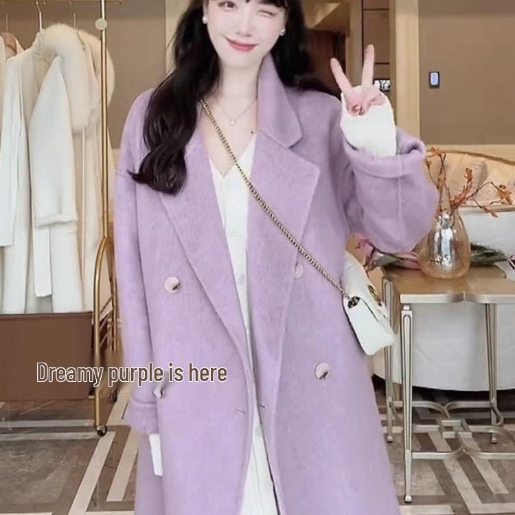 Women's Korean Style Double-Sided Wool Coat - Fashionable, Loose, Slimming, Versatile, Mid-Length, Lazy Style