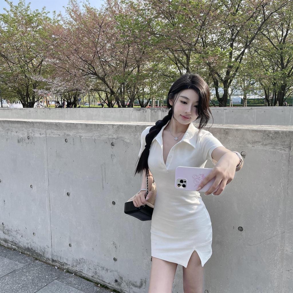2022 Korean Slim Fit Polo Collar Bodycon Dress for Petite Sizes