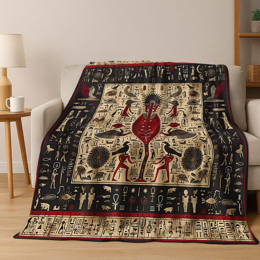 Ancient Egyptian Hieroglyphic Symbols Carved Murals Flannel Blanket,Cozy Soft Throw Blanket for Home Bedroom Bed Sofa Cover Gift