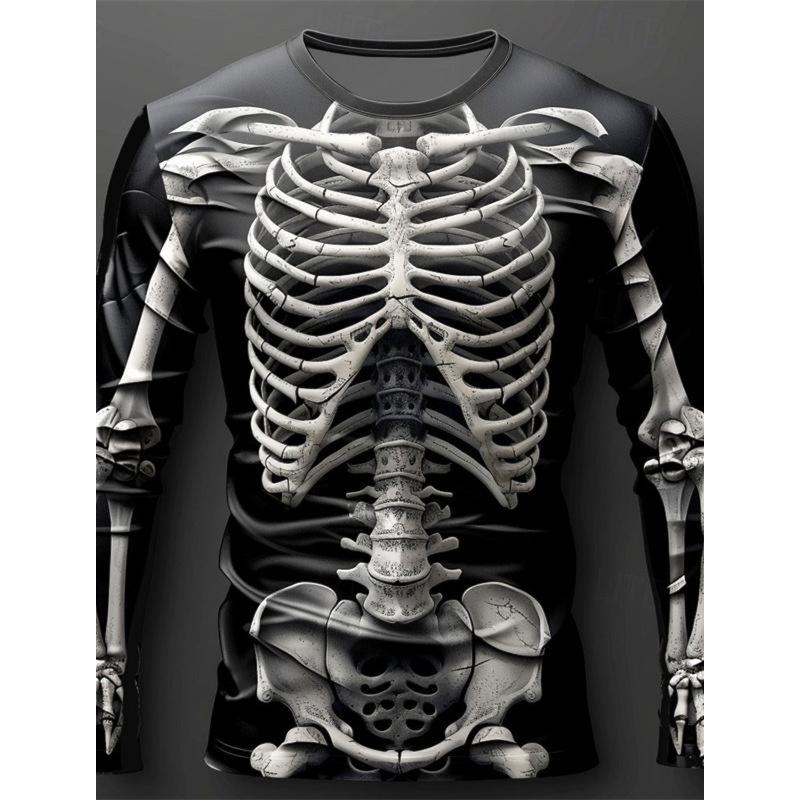 Cămașă de primăvară și toamnă, cu design grafic de craniu, subcultură ocazională, imprimare 3D pentru bărbați, sport în aer liber, cu mâneci lungi, cu gât rotund