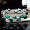 Pera Lujo CZ Zirconita Cúbica Verde Piedra Pulsera con Dijes Grande para Mujer Accesorios de Joyería Nupcial para Dama de Honor B029