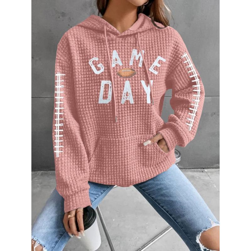 Fashion personality waffle round neck long-sleeved sweater women, autumn and winter loose and warm ladies pullover sweater hoodie comfortable