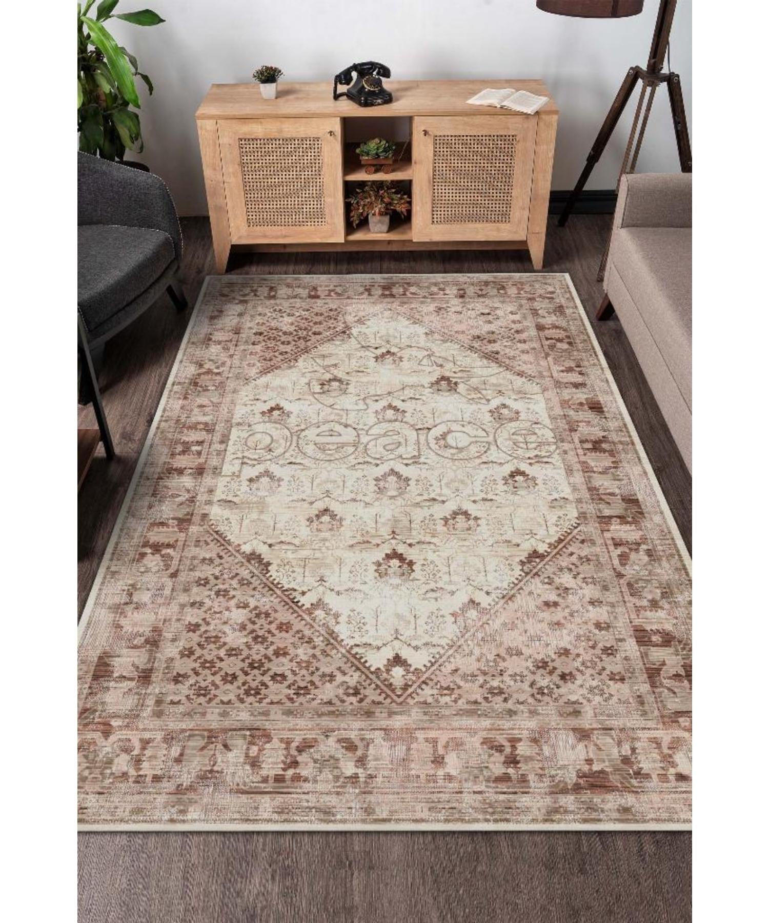 

Huzur Cotton Woven Based Washable Non-Slip Decorative Home Carpet