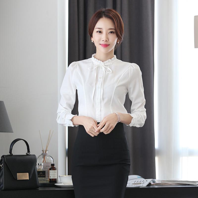 2023 Versatile Korean Style Women's Chiffon Blouse - Long Sleeve Slim Fit in White