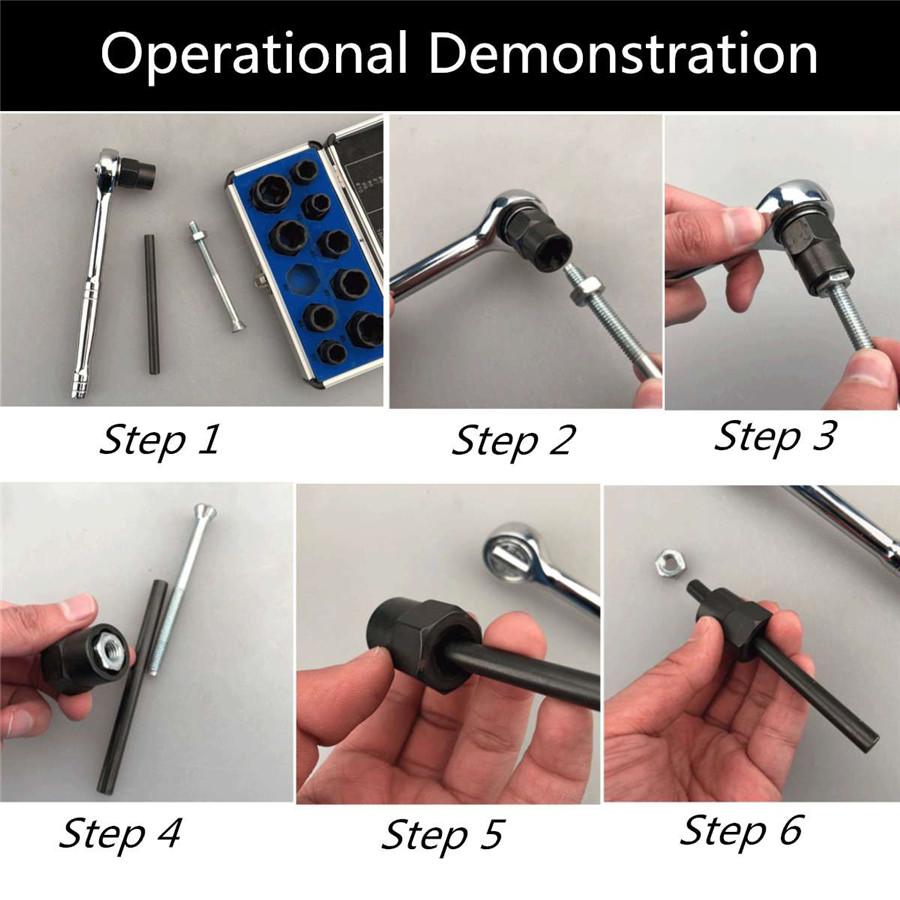 11pcs Universal Damaged Nut Bolt Remover Stud Extractor Set Broken Bolt Removal