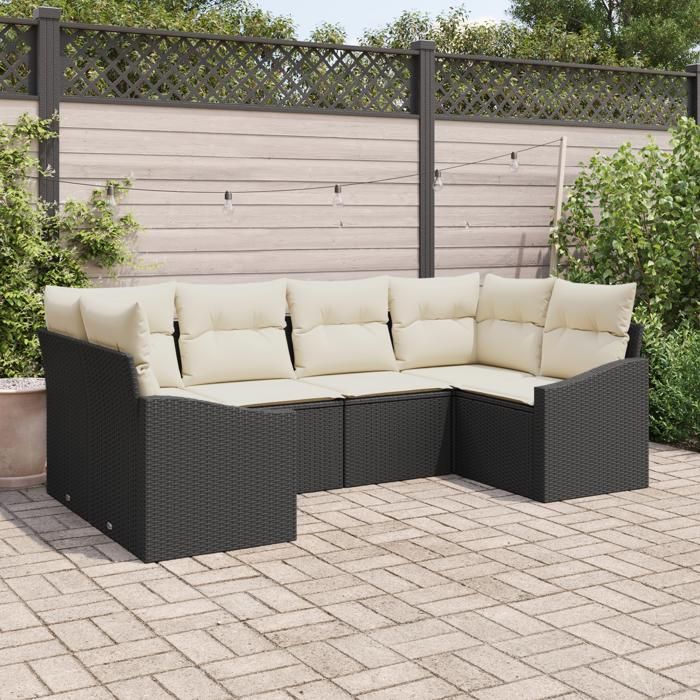 VidaXL Ensemble de canapé de jardin 6 pièces avec coussins Noir Poly Rattan 3346857