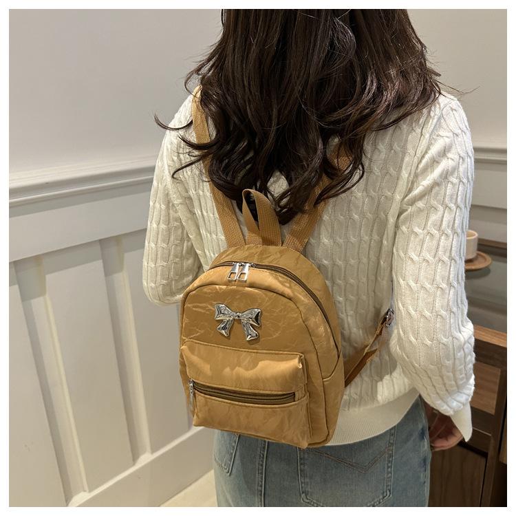 Cute Bowknot Faux Leather Mini Backpack for Women Small Lightweight School Daypack Fashion Streetwear Bag