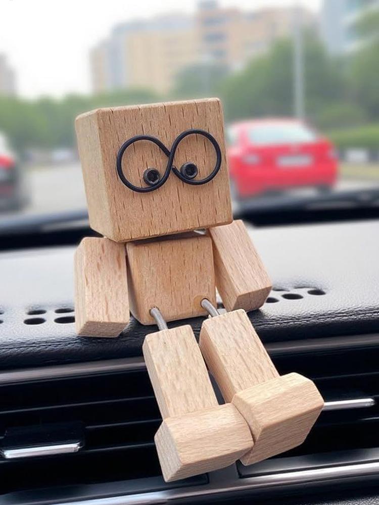 NEW Shaking Wooden Man Figurine Man Tabletop Decor Creative Statue for Car Dashboard Study Shelf Display Desk
