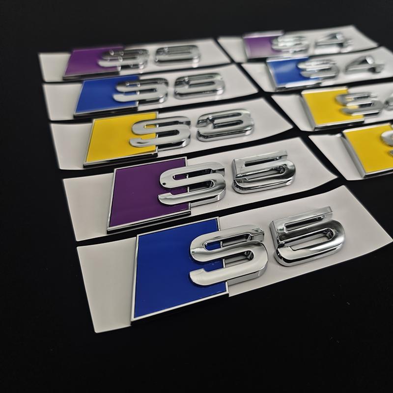 3D ABS Blue Yellow Chrome Car Rear Trunk Emblem Badge Decal For qwe1 S3 8V 8Y 8P S4 B5 B8 B9 S5 Logo Sticker Accrssories