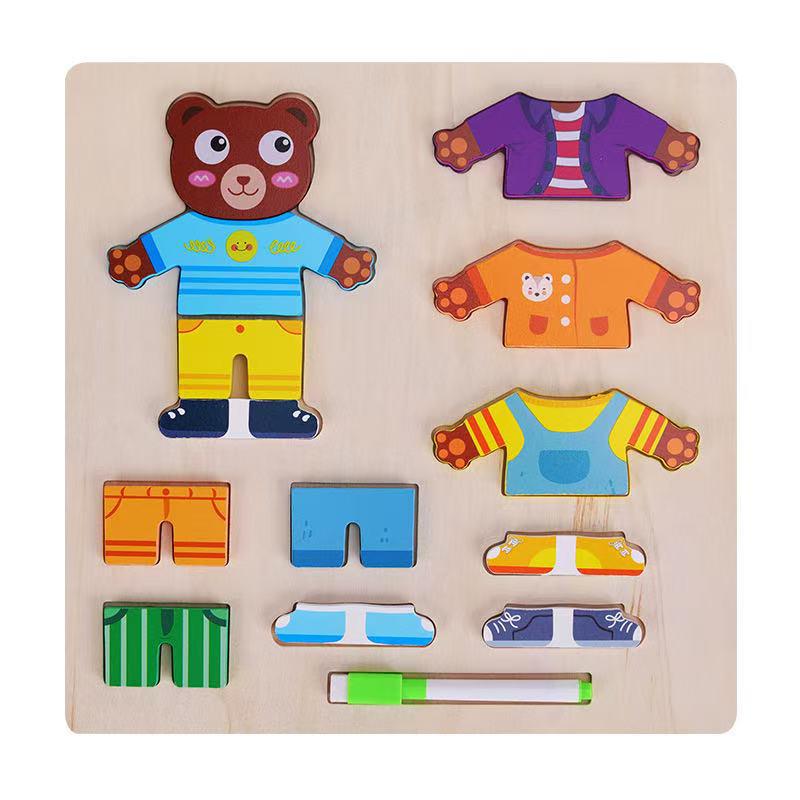 3D Animal Dress-Up Puzzle Blocks: Educational Wooden Toy for Boys & Girls
