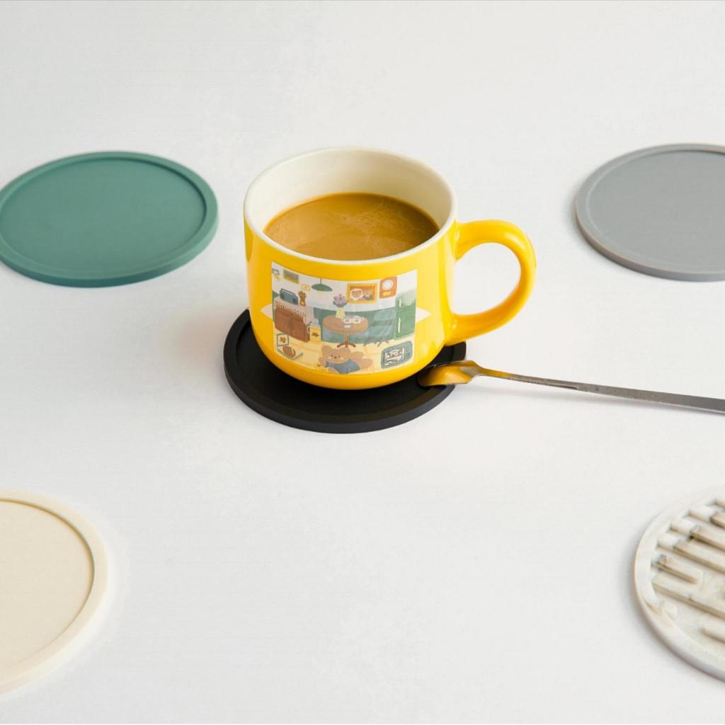 Round Silicone Coaster Striped Water-draining Coasters Anti-slip Heat-insulating Coaster Heat-resistant Coffee Beverage Coaster